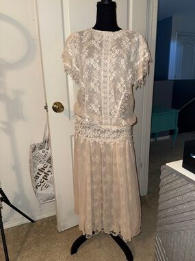1980s Jessica McClintock  Overlay Lace Dress in Blush